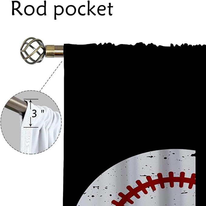 Baseball Blackout Curtains for Boy Girl Room Darkening Decor,Sport Theme Red and White Motto Dark Bedroom Living Room Home Rod Pocket Thermal Insulated Window Curtain/Drapes Panel,84x84 Inch…