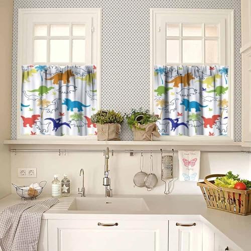 Dinosaur Kids Valance Curtains, Cartoon Colorful Dino Blackout Window Drapes - Image 2