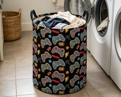 ESSME Kids Laundry Basket, Game Hamper Collapsible Canvas Waterproof Storage Bin - Image 2