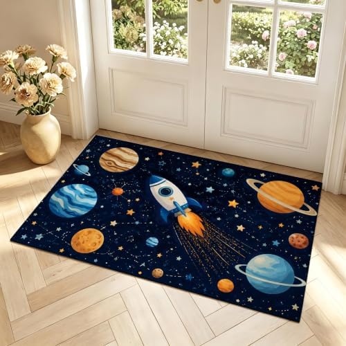 kxry Kids Galaxy Planet Entry Rug Outer Space Rocket Soft Floor Carpet 2X3 by kxry