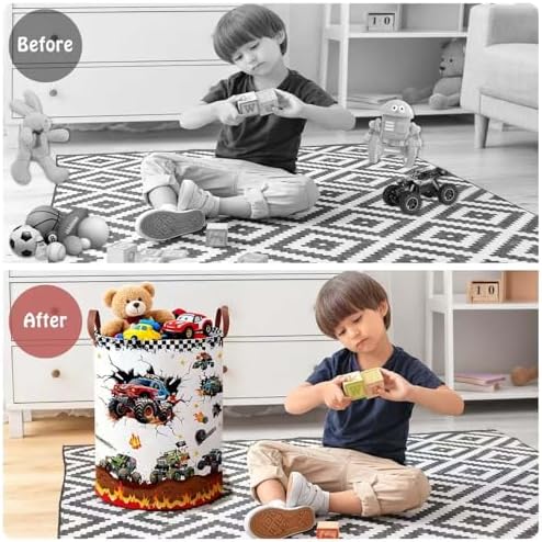 Monster Trucks Storage Basket Laundry Hamper, Collapsible Car Room Decor - Image 3