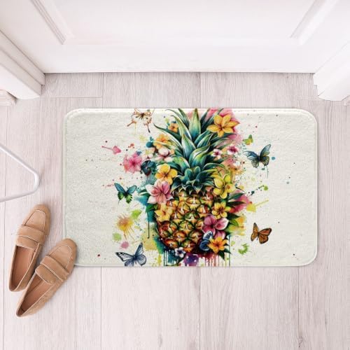 Erosebridal Pineapple Bathroom Rug Non Slip Watercolor Colorful Splash Floral by Erosebridal