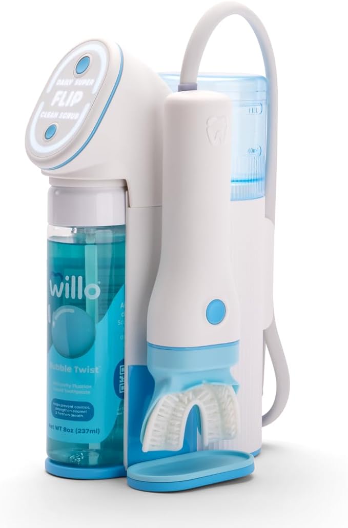 Willo Fully Automatic Kids U-Shaped Electric Toothbrush - 2 Brushing Timers, Deep-Cleans, Consistent Results, Eliminates Brushing Mistakes - Bubble Twist (Small - Kids Ages 5-7 Years)