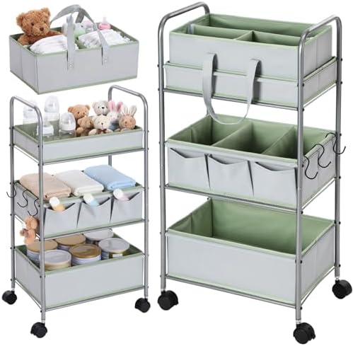 FoldTier 2in1 Colorful Baby Diaper Caddy Organizer Cart 3 Tier Large Capacity by FoldTier