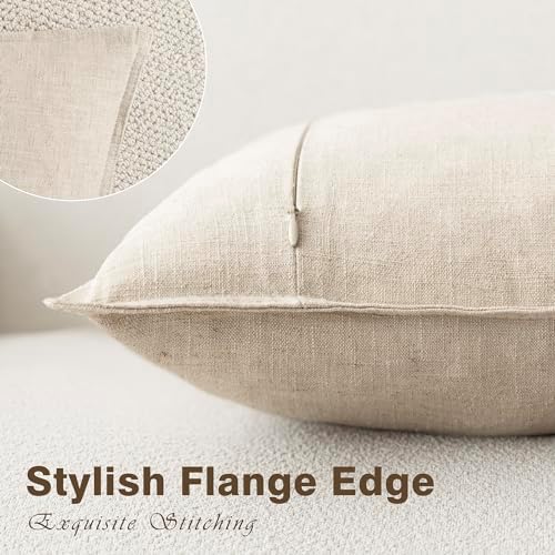 Foindtower Linen Solid Decorative Throw Pillow Covers 18x18 Natural Beige - Image 3