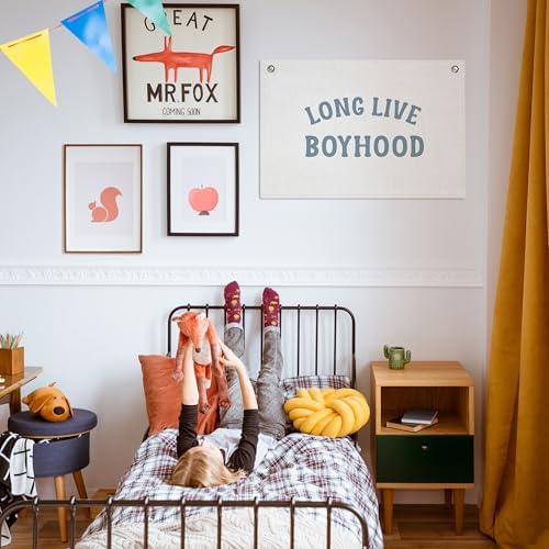Long Live Boyhood Banner – Boy Room Decor Linen Banner Hanging Flag Retro Pink - Image 5