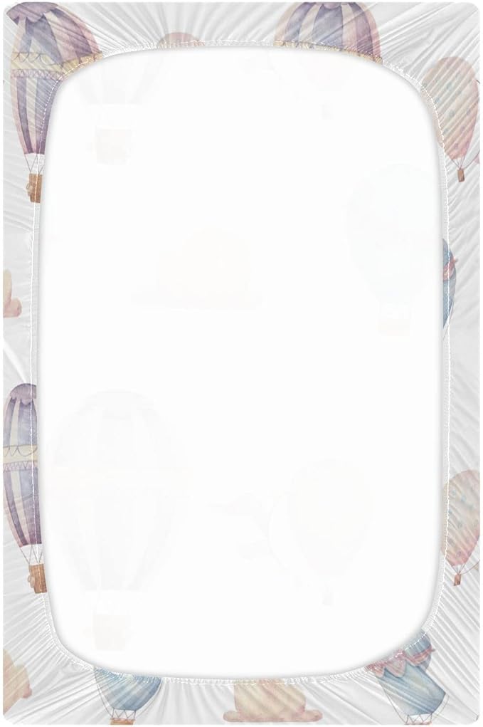 Watercolor Hot Air Balloon Crib Sheets for Boys and Girls, Fitted Baby Crib Sheets Soft and Breathable Mini Crib Sheets 52 X 28 X 9 Inches