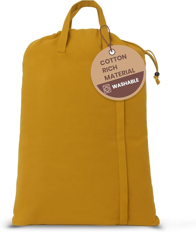 LFH Home Cotton Canvas Large Laundry Bag with Handle, Heavy Duty Drawstring Closure Washable Laundry Bags, School Travel, Home, Hotel, College Dorm, Organizer Sack, Toys Clothes 28x36-Yellow