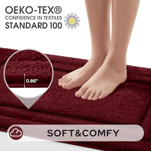 HOMEIDEAS Bathroom Rugs Sets 2 Piece, Extra Long Bath Mat Burgundy Red - Image 4