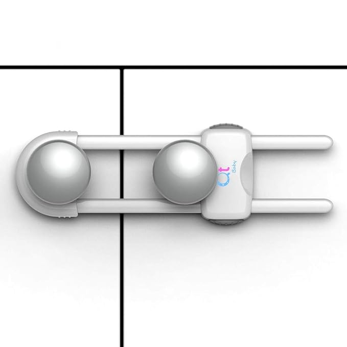 Baby Proofing Cabinet Locks | Adjustable U Shaped Baby Safety Latches for Drawers, Fridge, Closet |Modern Baby Proofing Cabinet Lock with Extra Secure Lock Buttons (Pack of 8, White)