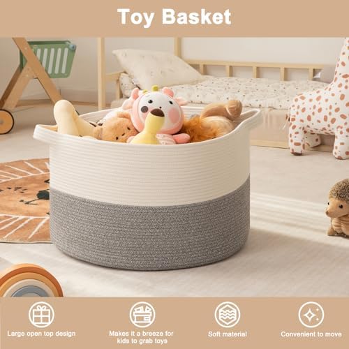 OIAHOMY Large Blanket Basket Living Room Cotton Rope Laundry Basket Grey - Image 3