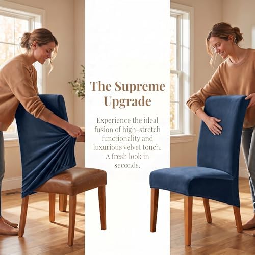 Deisy Dee Velvet Dining Chair Covers Set of 2, Extra Large XL Oversized Stretch - Image 4