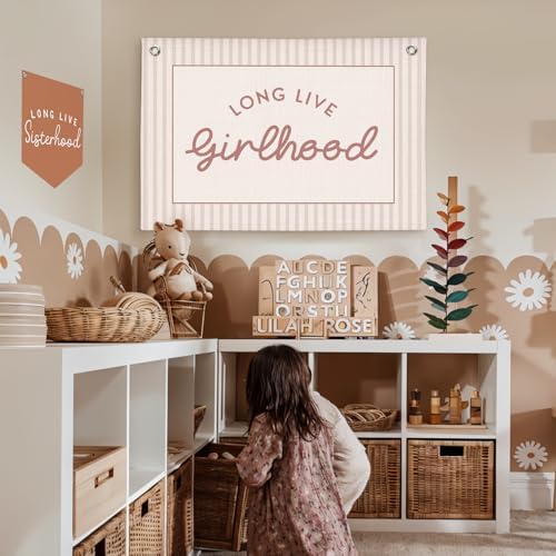 Lacama Long Live Girlhood Banner, Girls Room Decor Pink Linen Banner - Image 3