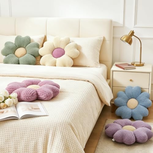 2 Pcs Flower Pillow 15'' Pink Decorative Throw Pillows - Image 3