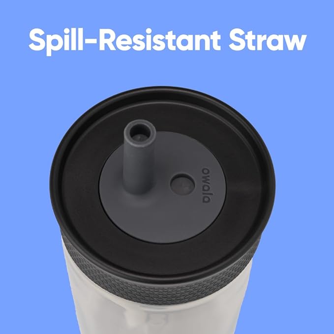 Owala Kids BPA-Free Plastic Tumbler with Spill Resistant Flexible Straw, Easy to Clean, Kids Water Bottle, Great for Travel, Dishwasher Safe, 15 Oz, Black and Gray (Skate Park)
