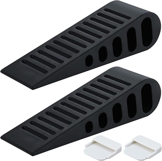 JQK Rubber Door Stopper Wedge, Black 3 Pack Soft TPR Premium Door Stops for Bottom of Heavy Duty Door on Tile, Concrete, Carpet, Wooden Floor, DSB61-BK-P3