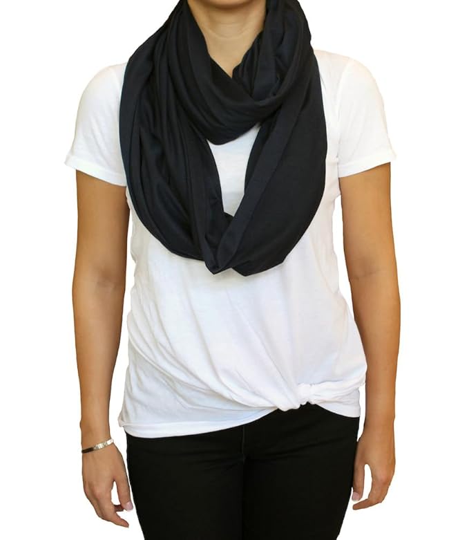 LK Baby Infinity Nursing Scarf Breastfeeding Cover Ultra Soft Premium Jersey Polyester- 100% AZO free and Safe for Baby (2pk Grey/Black)
