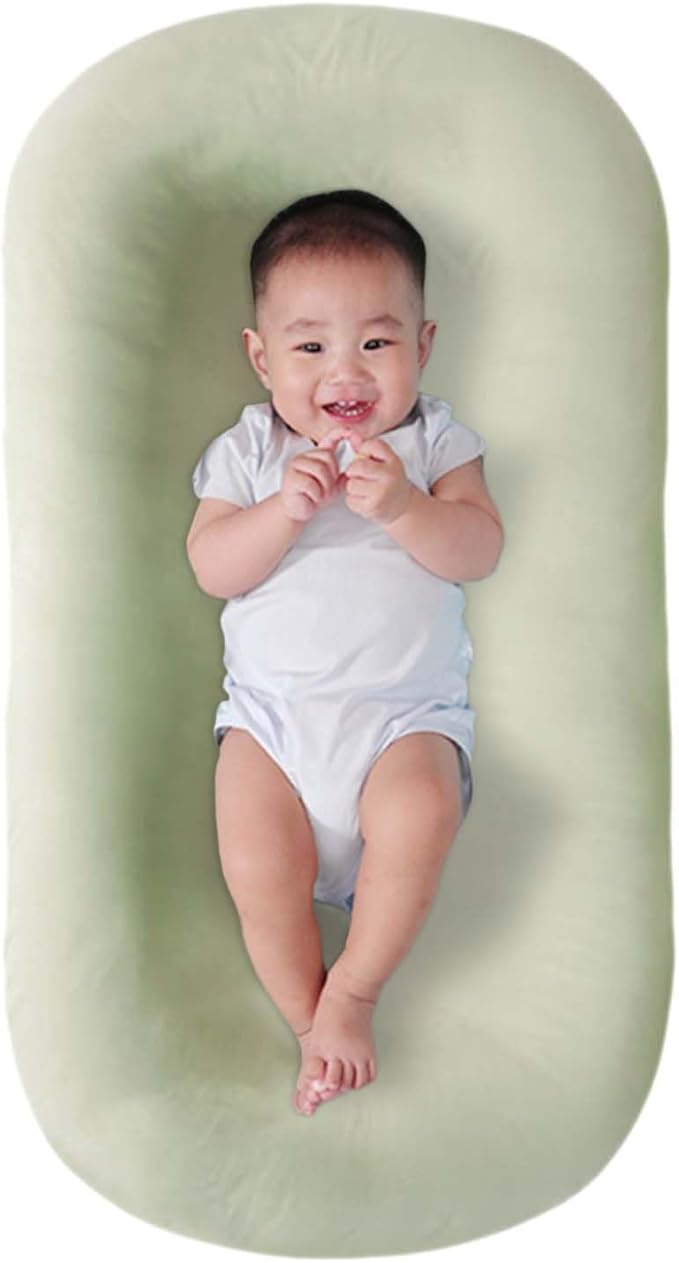 Baby Lounger for Newborn, Soft Organic Cotton Breathable Infant Lounger for for Home and Travel (Green)