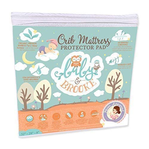 Organic Bamboo from Viscose Fitted Crib Mattress Protector Pad by Baby&Brooke – 100% Waterproof, Absorbent, Non-Toxic, Breathable Mattress Cover - (52"x 28"x 8")