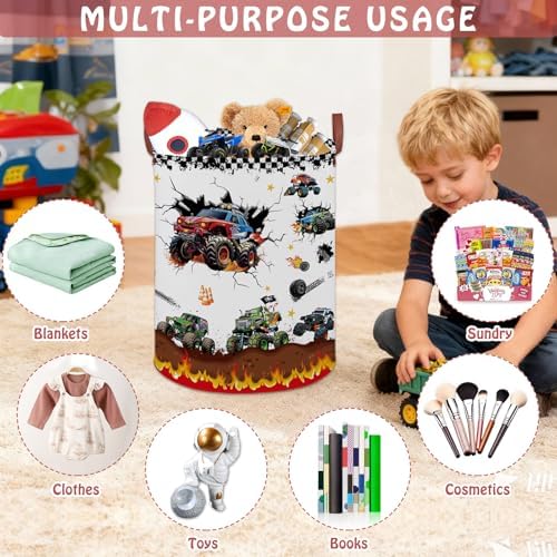 Monster Trucks Storage Basket Laundry Hamper, Collapsible Car Room Decor - Image 5
