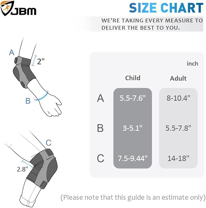 JBM Adult & Kids Knee Pads Elbow Pads and Wrist Guards for Inline Skating, Roller Skating, Skateboarding, Scootering