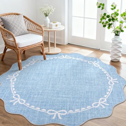 GarveeHome 6ft Round Rugs Washable Scalloped Bow Rug by GarveeHome