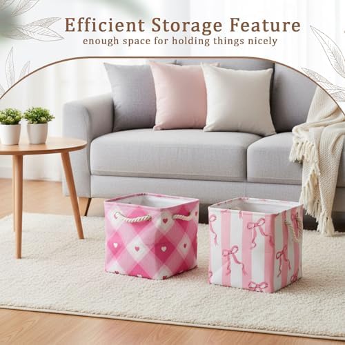 6 Pack Pink Bow Cube Storage Bins Fabric Square Cube Baskets, 11x11 Inch - Image 5