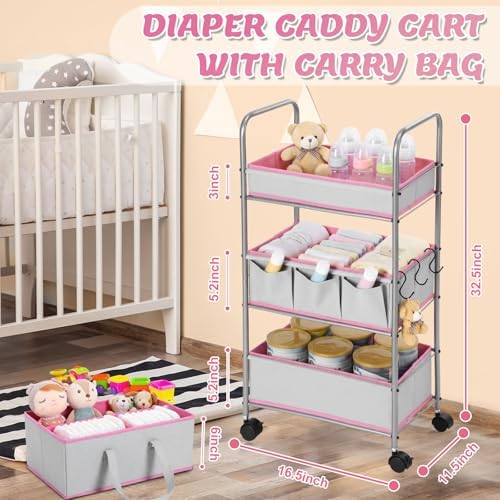 FoldTier 2in1 Baby Diaper Caddy Organizer Cart 3 Tier Large Capacity Metal - Image 2