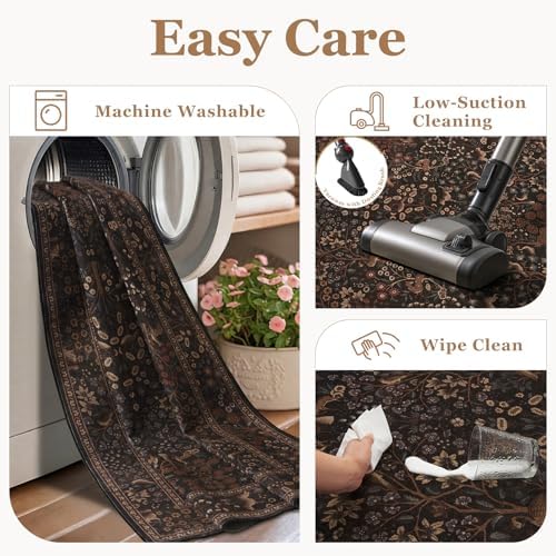 Chestnut Brown 8x10 Area Rugs for Living Room, Floral Animal Print Bedroom Rug - Image 6