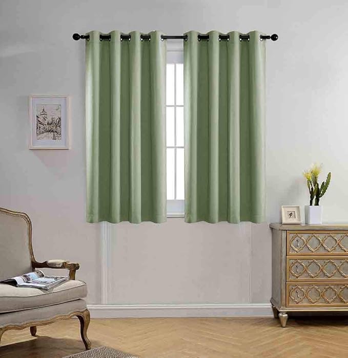 MIUCO Blackout Curtains Room Darkening Curtains Textured Grommet Panels for Kitchen 2 Panels 52x63 Inch Long Sage