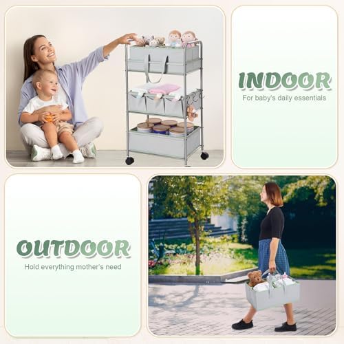 FoldTier 2in1 Colorful Baby Diaper Caddy Organizer Cart 3 Tier Large Capacity - Image 4