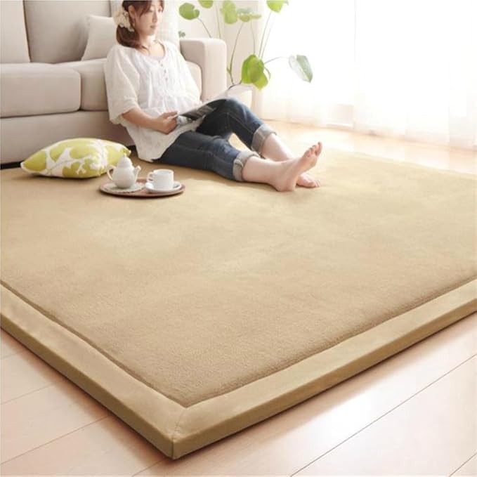 Loartee Coral Velvet Crawling Rug (4'9"x4'9", Brown) for Toddler Children Play Area Rug Yoga Mat Exercise Pad