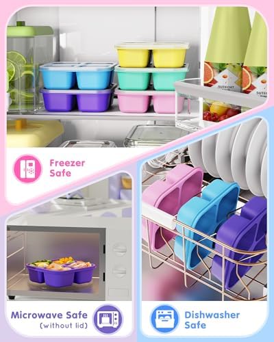 Canfanni 5 Pcs Bento Snack Containers, Reusable 4 Compartment Divided Food - Image 4