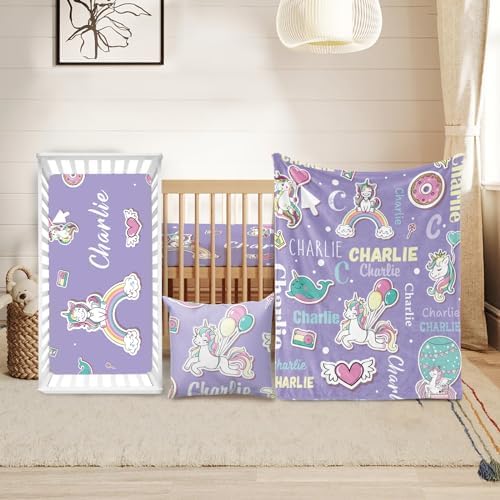 Custom Crib Bedding Set for Girls Gift Rainbow Magical Horse Color17 by Duckbe