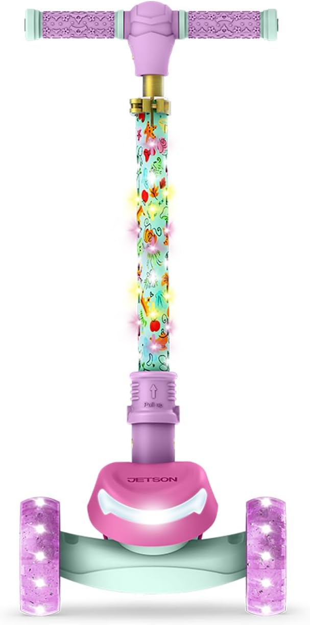 Jetson Character Kids Kick Scooter, LED Lights on Stem & Light-Up Wheels, Lightweight Frame, Height-Adjustable Handlebar, Lean-to-Steer System, Easy-Fold Mechanism