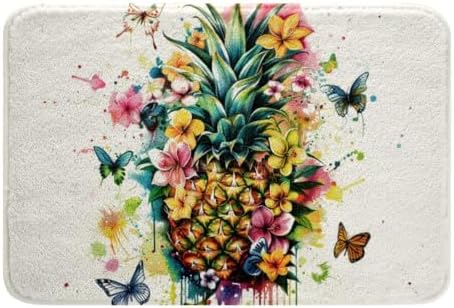 Erosebridal Pineapple Bathroom Rug Non Slip Watercolor Colorful Splash Floral - Image 3