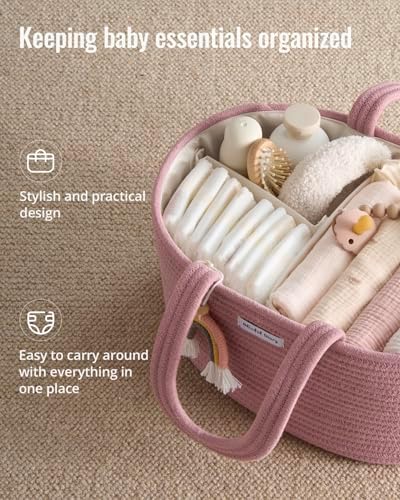 Blissful Diary Diaper Caddy Organizer, Woven Cotton Rope - Image 2