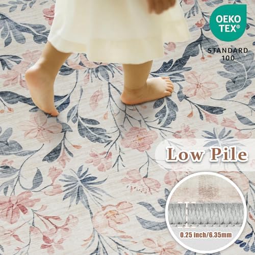 5x7 Area Rugs Boho Floral Washable Living Room Rug Neutral Carpet Nursery - Image 5