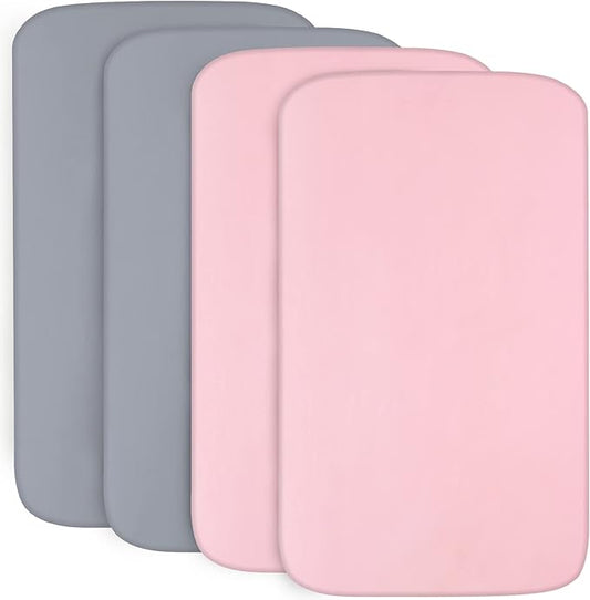 4-Pack Fitted Crib Sheets for Boys and Girls - Breathable, Soft Microfiber Baby Sheets in Dark Grey & Pink