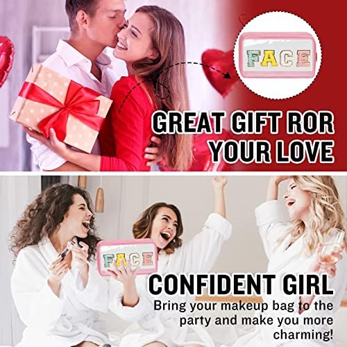 Chenille Letter Clear Makeup Bags Face Pouch, Preppy Patch Makeup Bag - Image 6