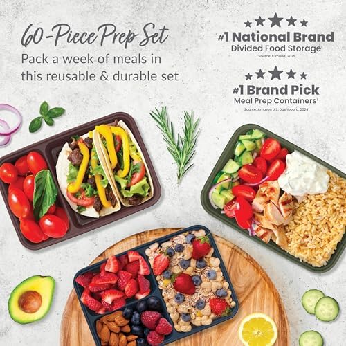 Bentgo Prep Meal Prep Kit, 2 & 3-Compartment Containers, 60 Piece Set - Image 2