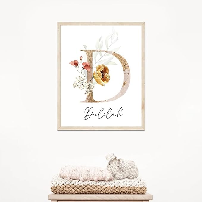 IZI POD Personalized Wooden Name Sign, Floral Monogram Nursery, Nursery Name Sign Boho Floral Pattern, Baby Name Sign, Wooden name signs for nursery, Wildflower Decor, Name signs for kids room gift/15, Design 15