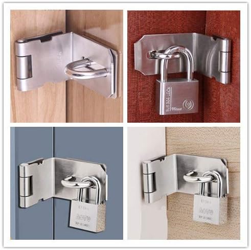 90 Degree 4 Inch Right Angle Padlock Hasp, Stainless Steel Safety Door Latches, Solid Gate Latches Brushed Finish