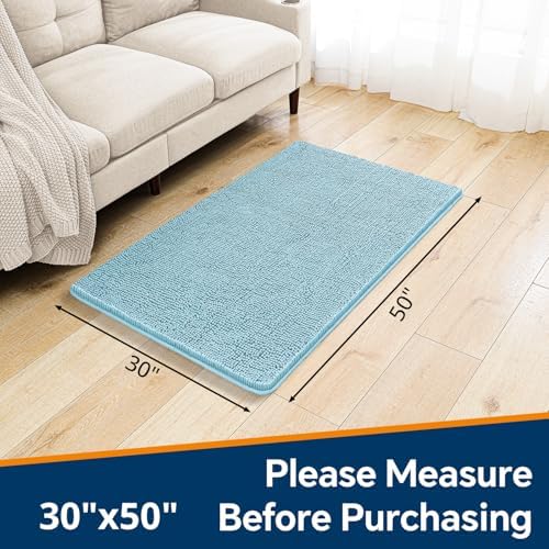 Chenille Bathroom Rug 30"x50" Baby Blue, Large Plush Bath Mat - Image 2