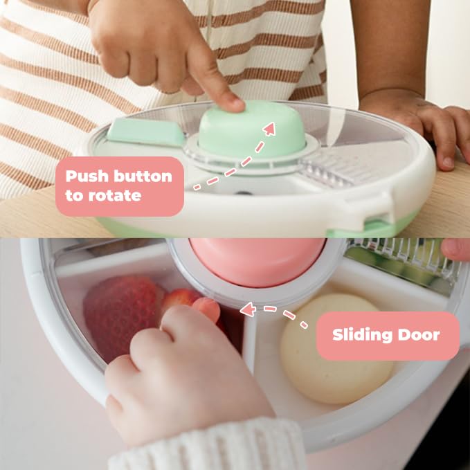 GoBe Kids Small Snack Spinner Slide Bundle with Hand Strap and Sticker Sheet - Reusable Snack Container with 5 Compartment Dispenser and Lid | BPA/PVC Free | Dishwasher Safe | No Spill - Taro Purple