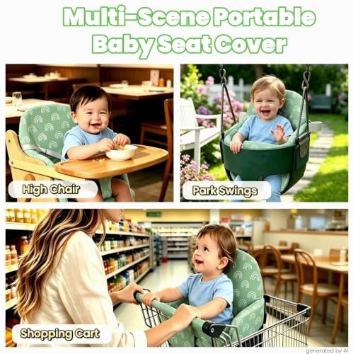 ChildLike Shopping Cart Seat for Baby&High Chair Cover-Sage Green Rainbow - Image 5