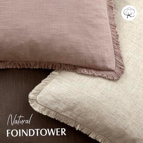 Foindtower Decorative Linen Fringe Throw Pillow Covers 20×20 Dusty Pink - Image 4