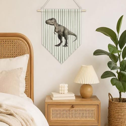 KYTWSFWS Dinosaur Nursery Wall Art Pennant Flag, Boys Room Wall Decor, Sage - Image 2