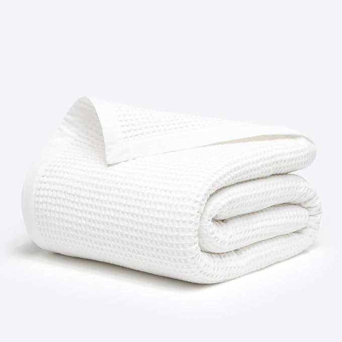 Salt Earth GOTS Certified 100% Organic Cotton Throw Blanket, 60" X 80" Waffle Blankets & Throws for Bed, Throw Blanket for Couch, Modern and Cozy Blanket, All Seasons, Comfy Soft Blanket (Snow White)