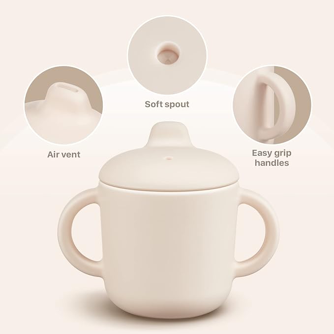 6 Months+ Sippy Cups with Handles,Small Silicone Sippy Cups Leak Proof 5oz,No Spill Sippy cups for Toddlers (Pink)